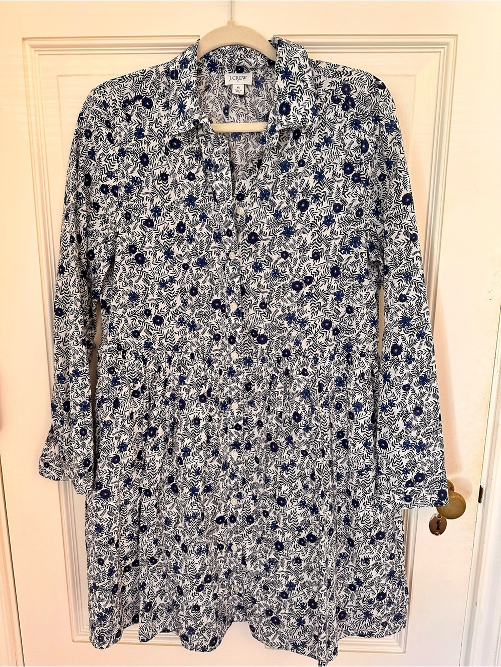 J.Crew Navy Blue Floral Cotton Button Front Shirtdress Dress Size 6